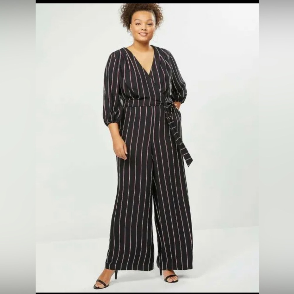Lane Bryant Striped Faux Wrap Jumpsuit Sz 20